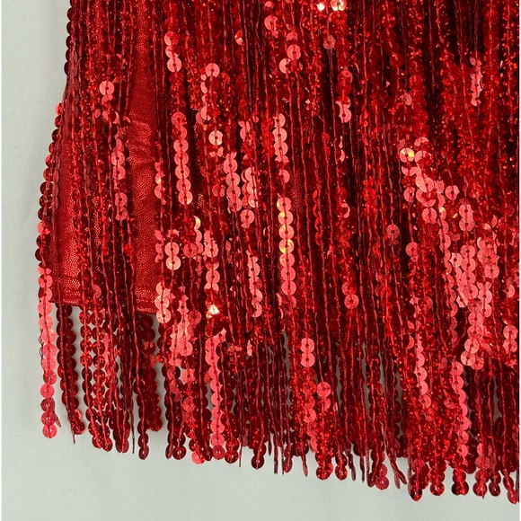 Red Sequin Fringe Tiered Skirt Small Medium - Picture 4 of 6